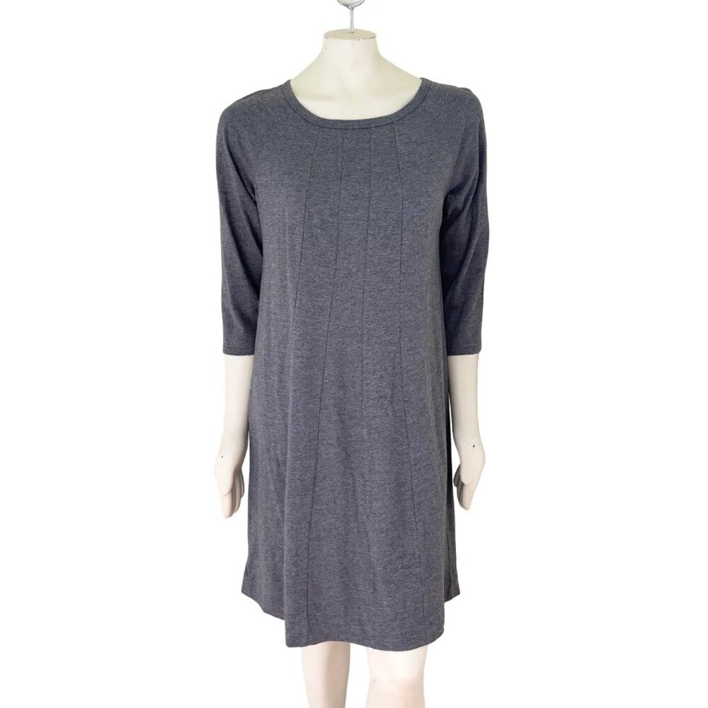 NEW J.JILL 3/4 Sleeve Seamed Jersey Knit Dress in Heather Gray SZ M